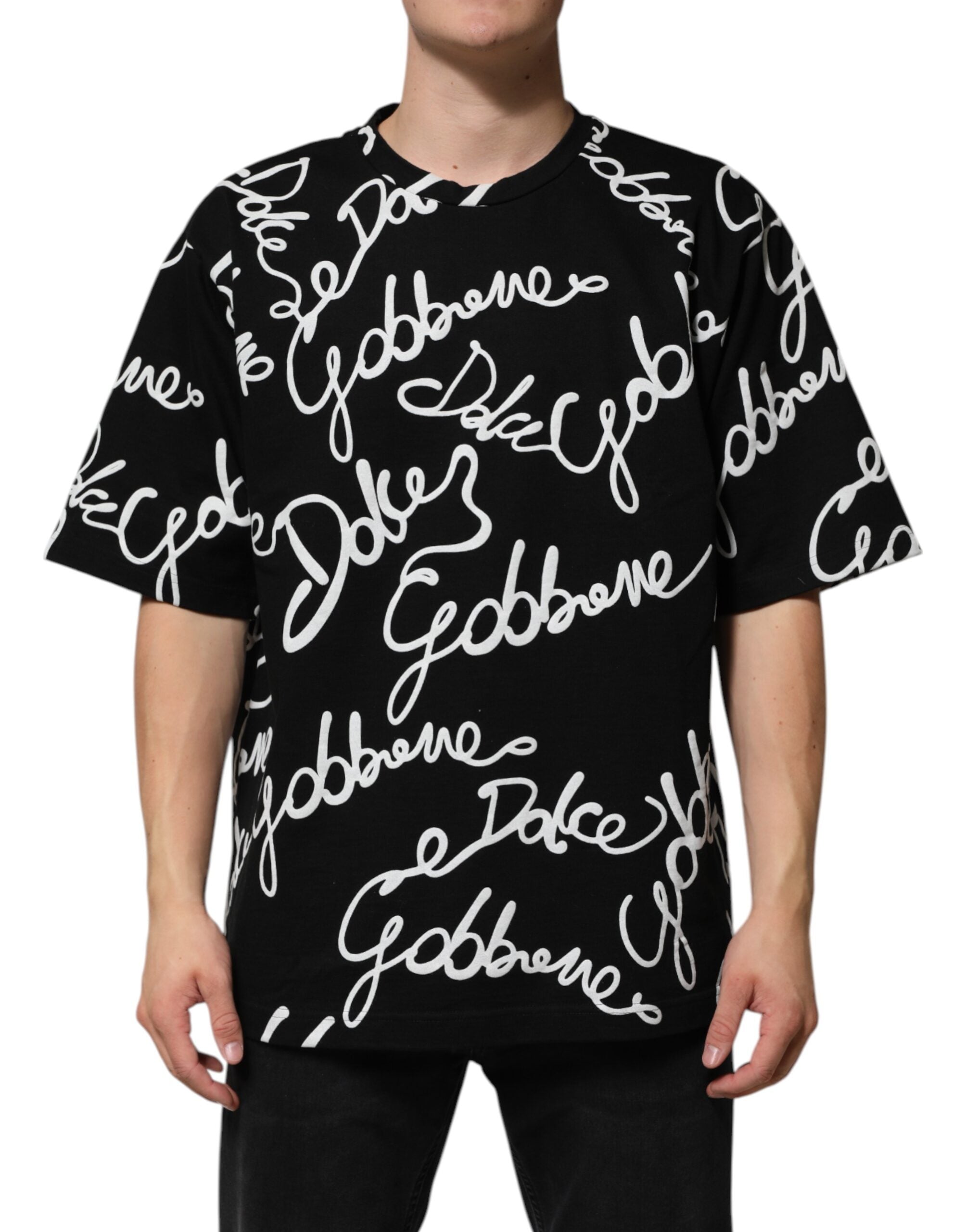 Dolce & Gabbana Black cotton crew neck T-shirt with logo print